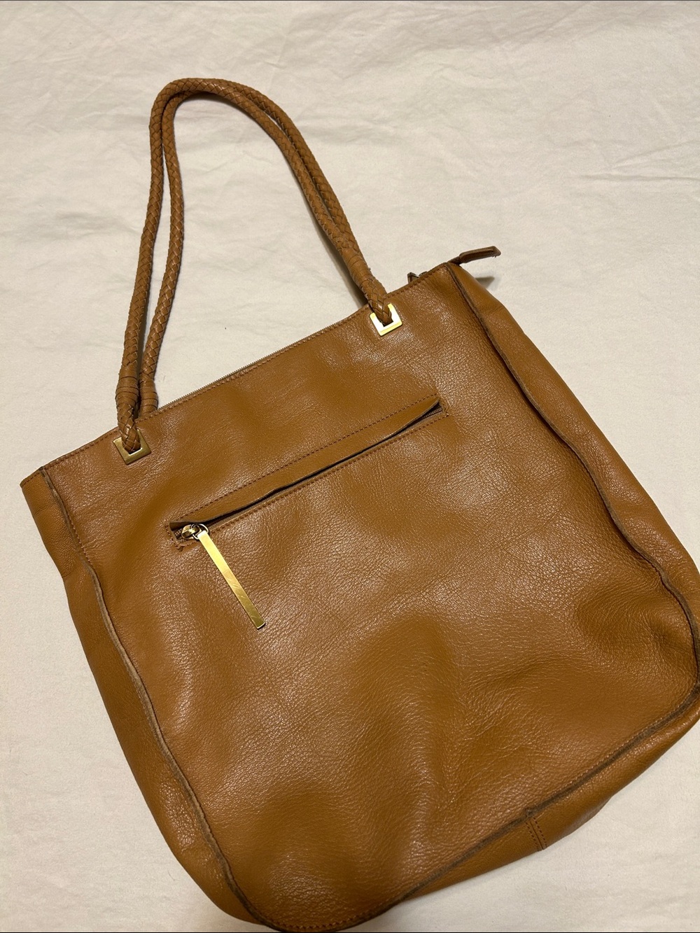 Classic Leather Tote in Warm Tan with Braided Straps